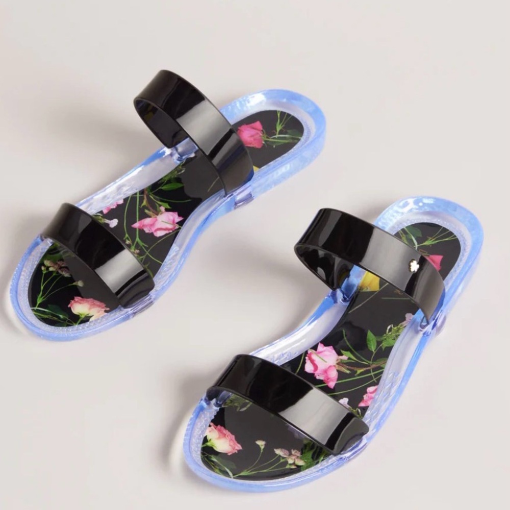 TED BAKER JELLINA Sandal in Black Floral design in sole women's sz8